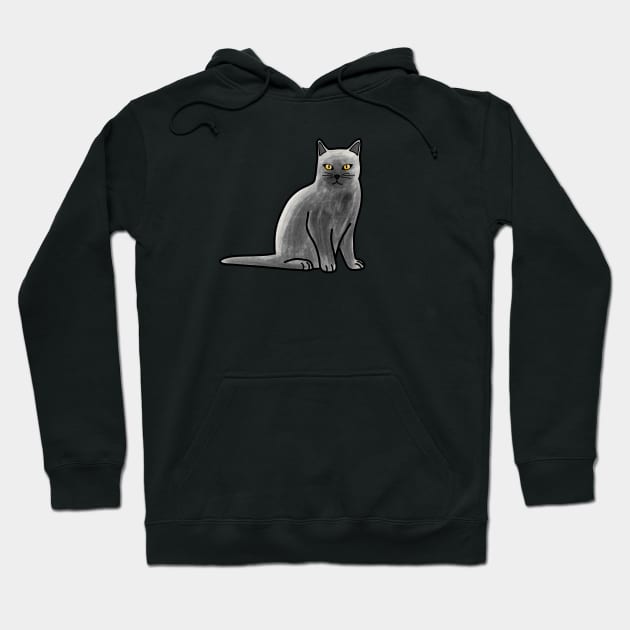 Gray British Shorthair Cat Hoodie by Kelly Louise Art